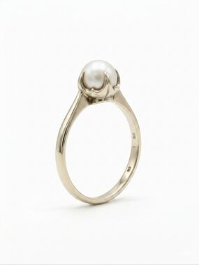 Claw Prong Art Deco Japanese Saltwater Akoya Cultured Pearl Ring 925 Sterling S.